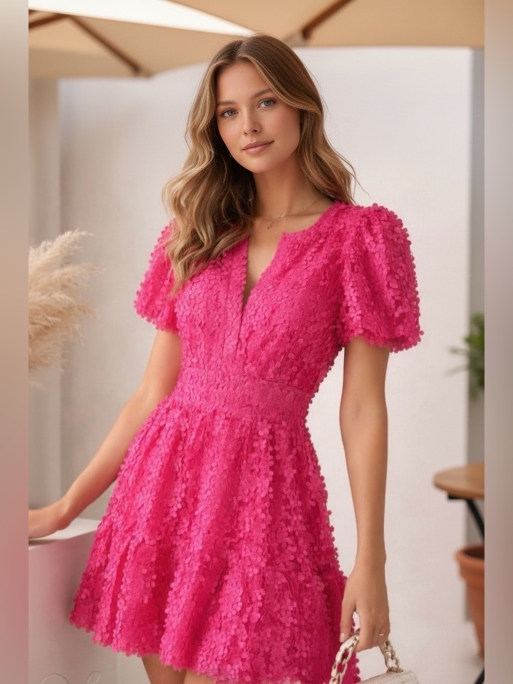 Anthropologie The Somerset Mini Dress Floral Appliqué Edition pink medium